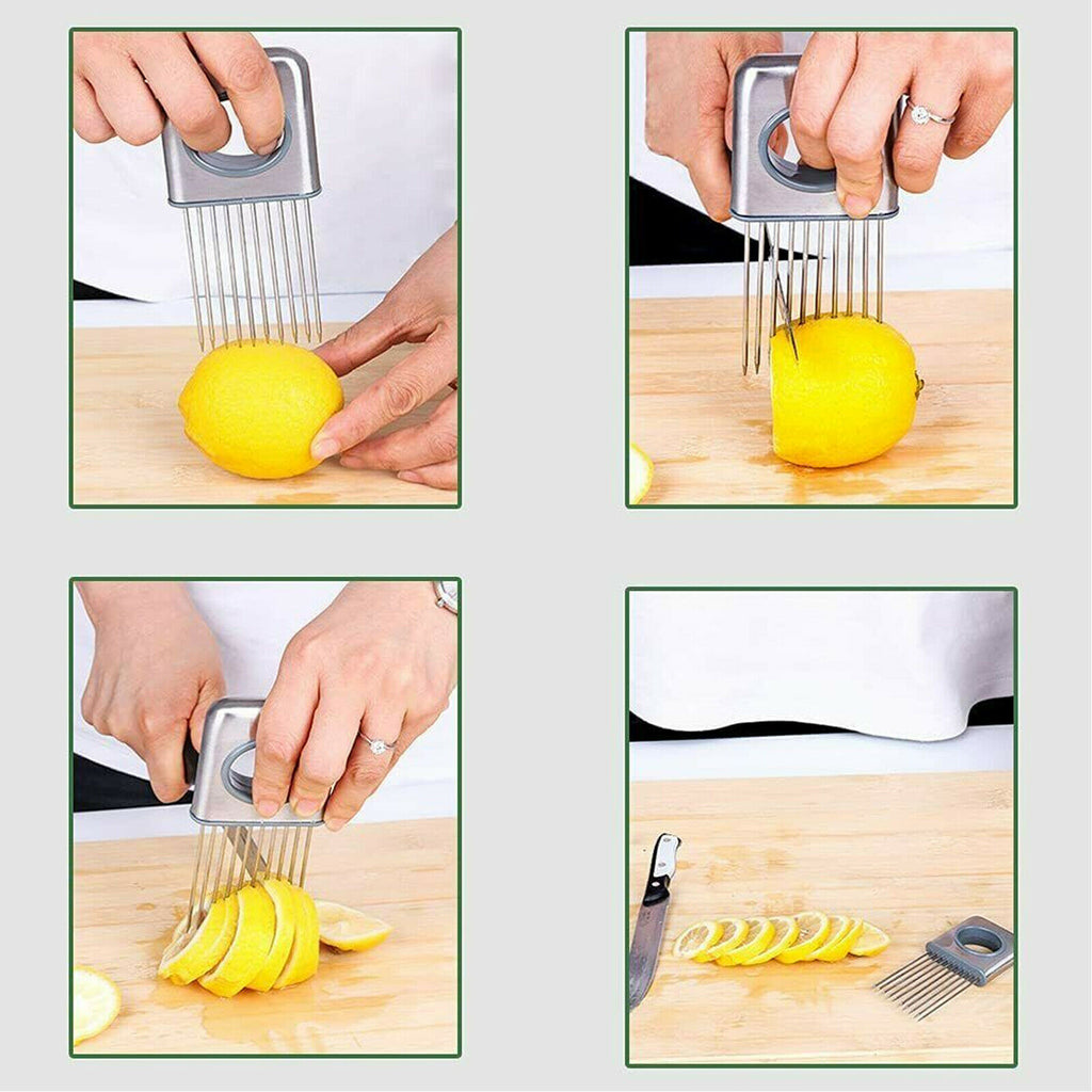 Tient-Légumes Inox — Tranchez Oignons & Tomates Sans Glisser