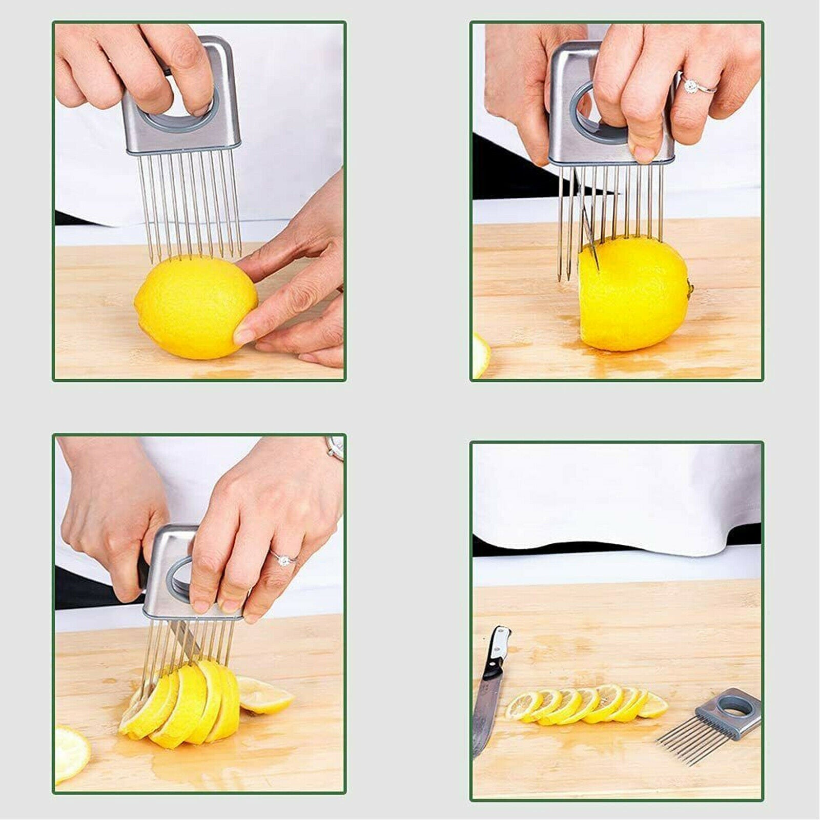 Tient-Légumes Inox — Tranchez Oignons & Tomates Sans Glisser